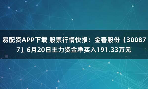 易配资APP下载 股票行情快报：金春股份（300877）6月20日主力资金净买入191.33万元