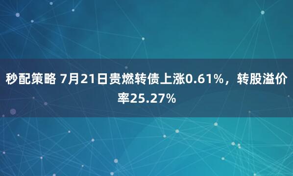 秒配策略 7月21日贵燃转债上涨0.61%，转股溢价率25.27%